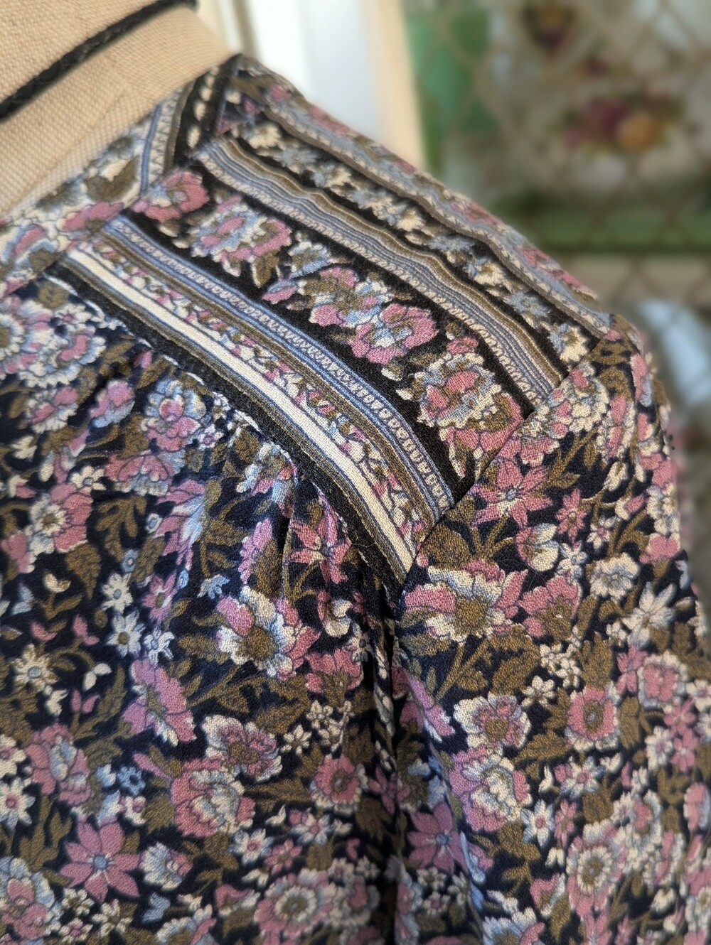 ๐๐ธLB Prairie Floral Boho Long-Sleeve Midi Dress Lavender Navy Made Festival - Picture 8 of 14